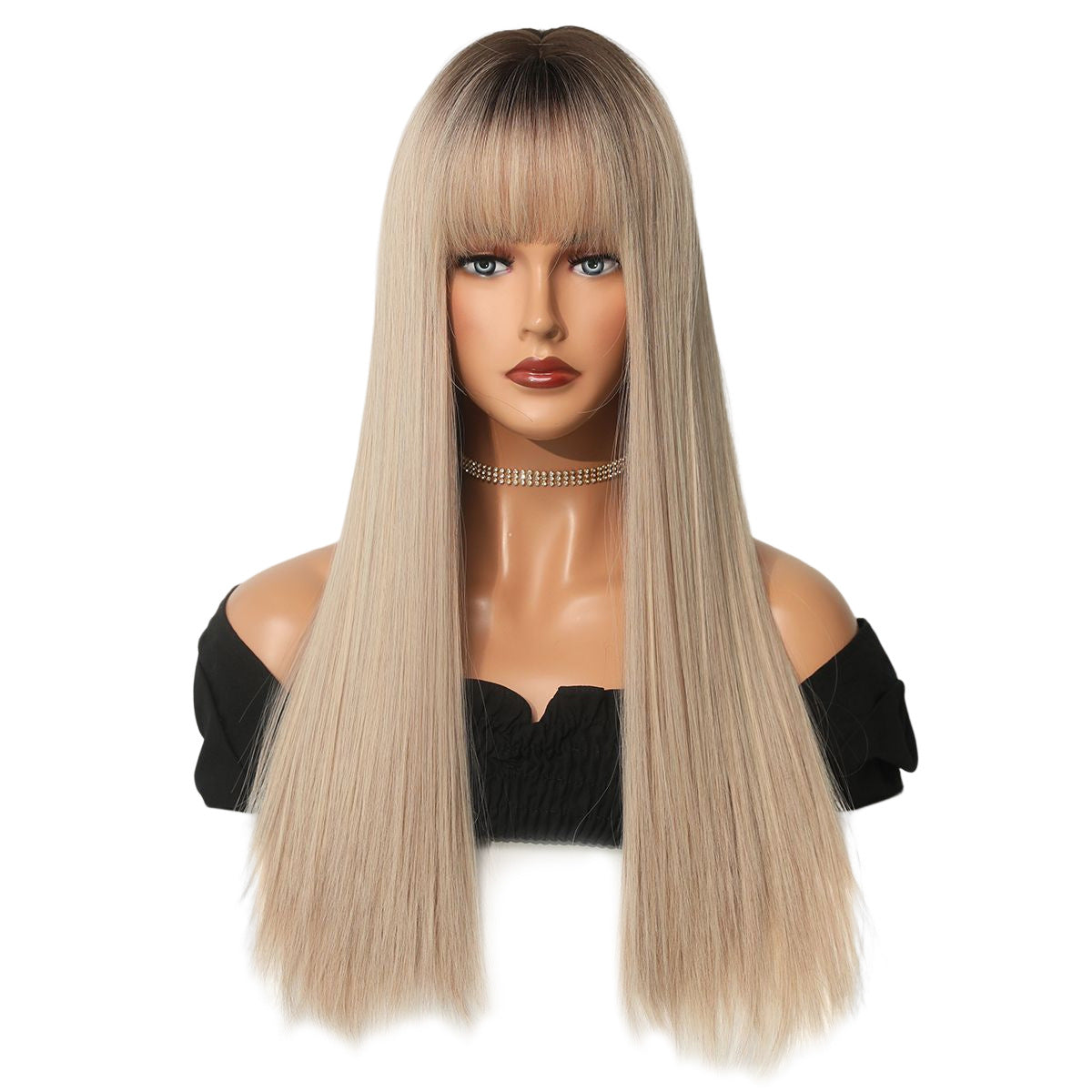 White Smoke 25-Inch Champagne Blonde Wig - Everyday Fashion (Long Straight Bangs) (FEVERCOS)