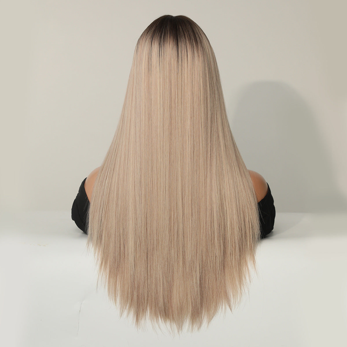 Light Gray 25-Inch Champagne Blonde Wig - Everyday Fashion (Long Straight Bangs) (FEVERCOS)