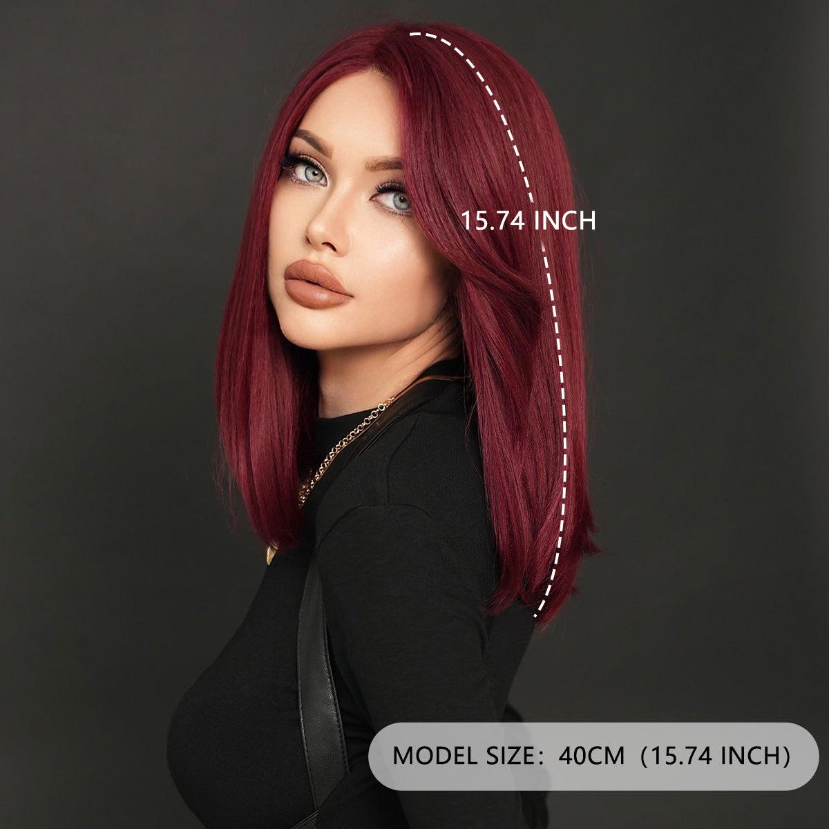 Dark Slate Gray Purplish Red Lace Wig - Elite Lace Fronts (Shoulder Straight Side Part) (FEVERCOS)
