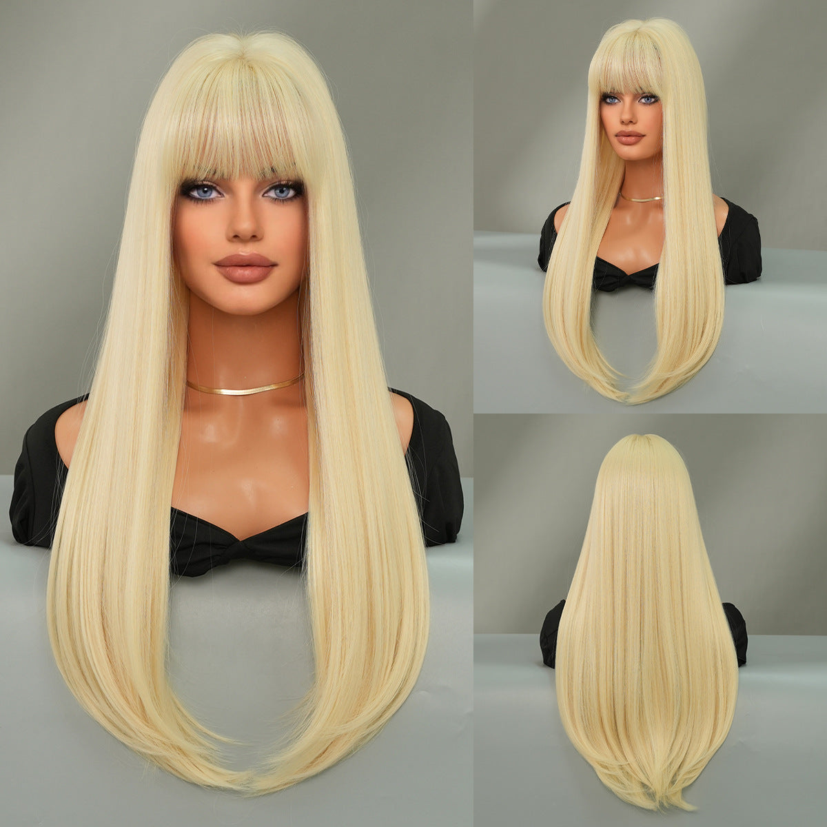 Slate Gray Mocha Brown Layered Straight Wig - Everyday Fashion (Inward Curve Bangs) (FEVERCOS)