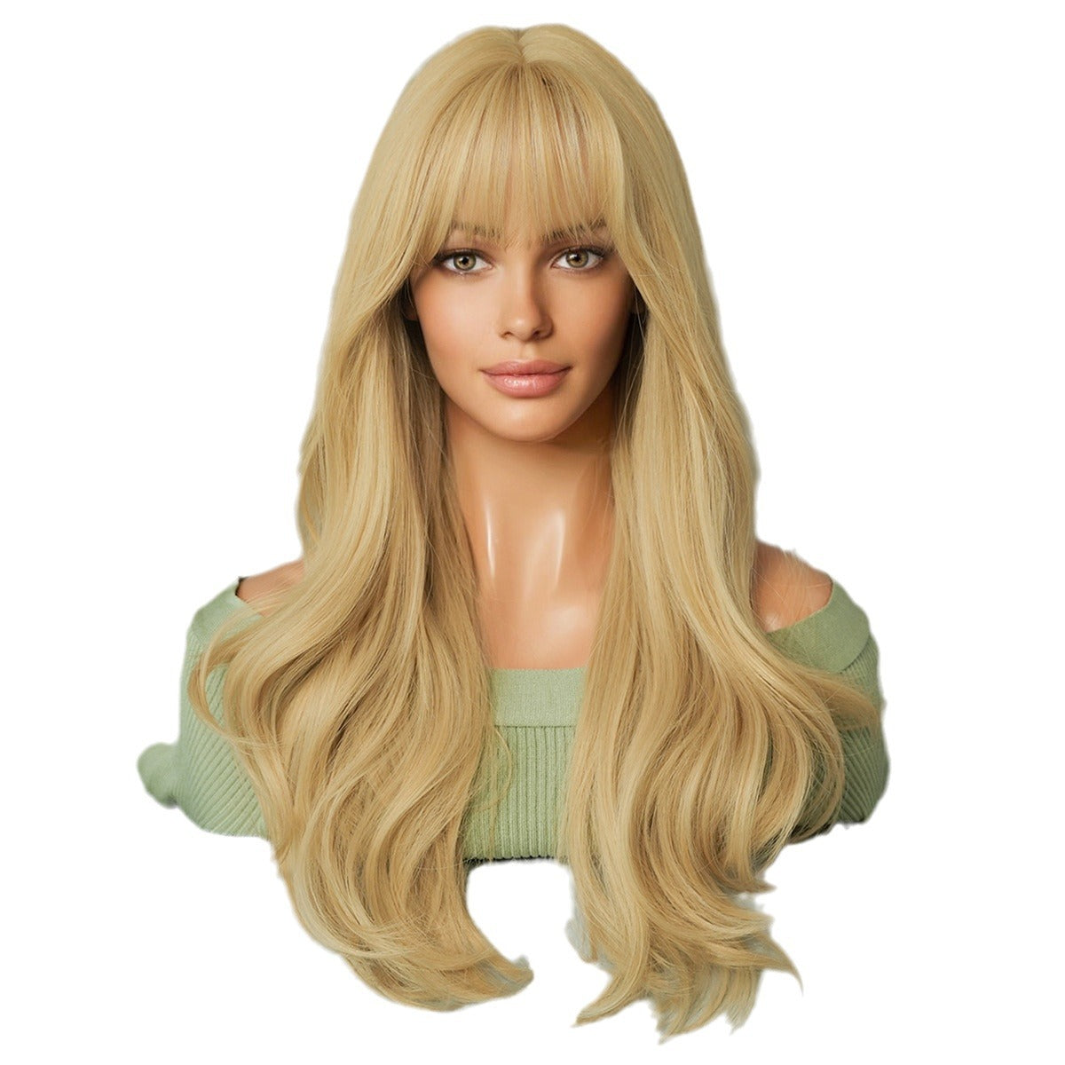 White Smoke Pop Icon Blonde Wavy Wig - Stage Performance (Long Bangs) (FEVERCOS)