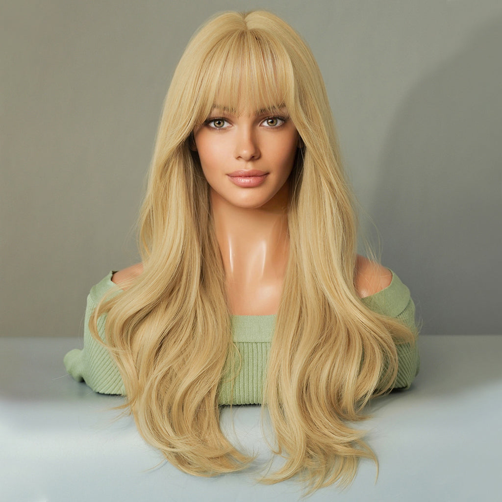 Rosy Brown Pop Icon Blonde Wavy Wig - Stage Performance (Long Bangs) (FEVERCOS)