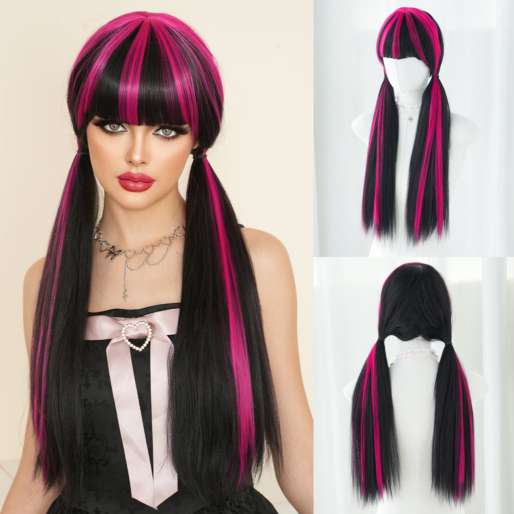 Lavender Draculaura Cosplay Wig - Monster Academy (Black Red Highlight Straight) (FEVERCOS)