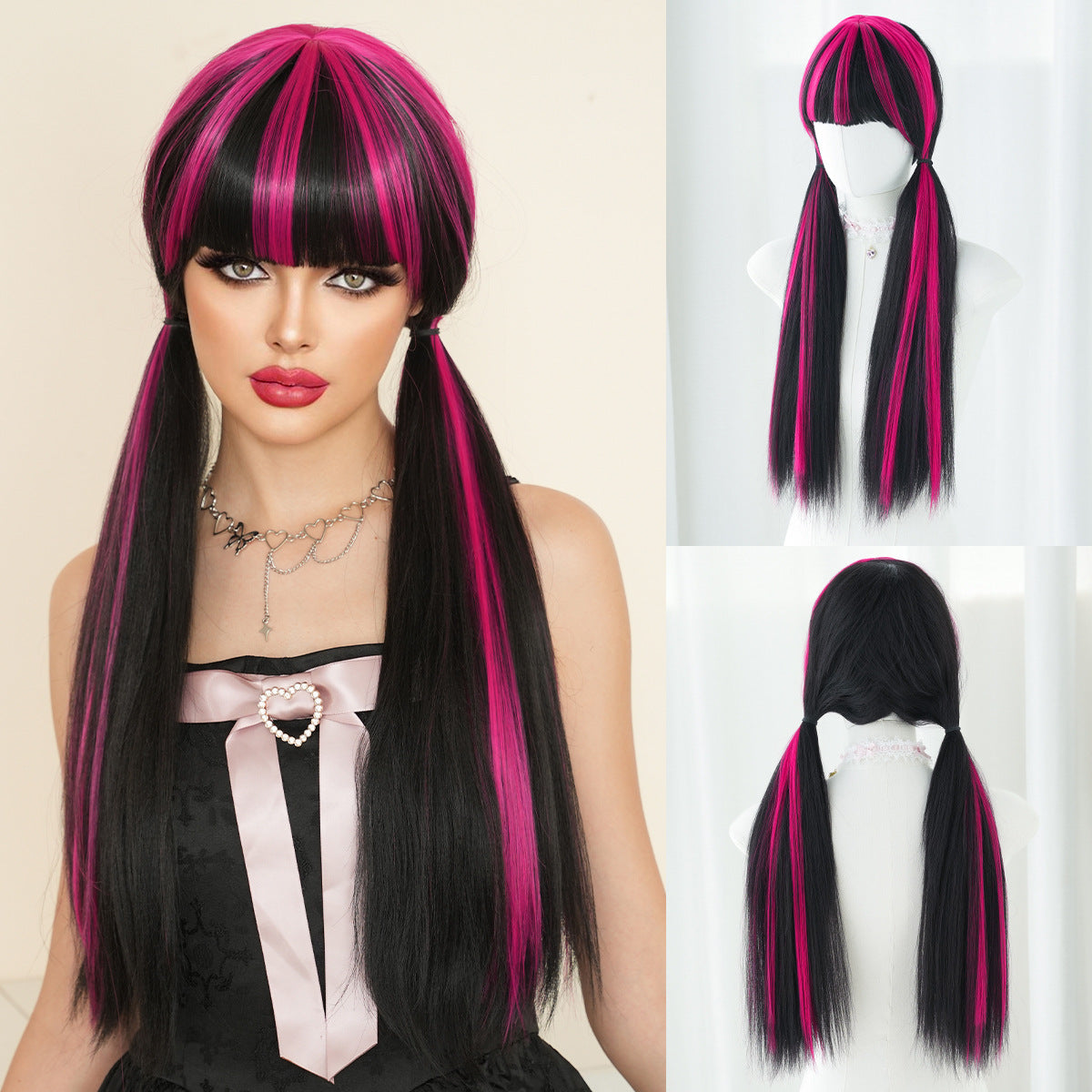 Lavender Draculaura Cosplay Wig - Monster Academy (Black Red Highlight Straight) (FEVERCOS)