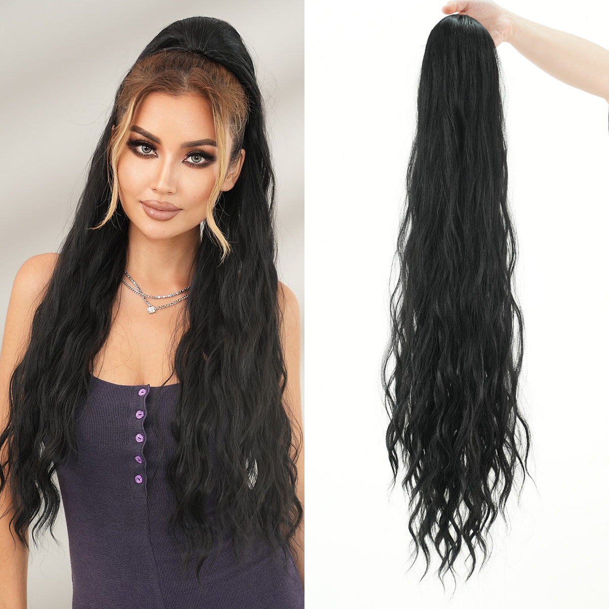 White Smoke 36-Inch Water Wave Drawstring Ponytail - Accessory Collection (Super Long) (FEVERCOS)