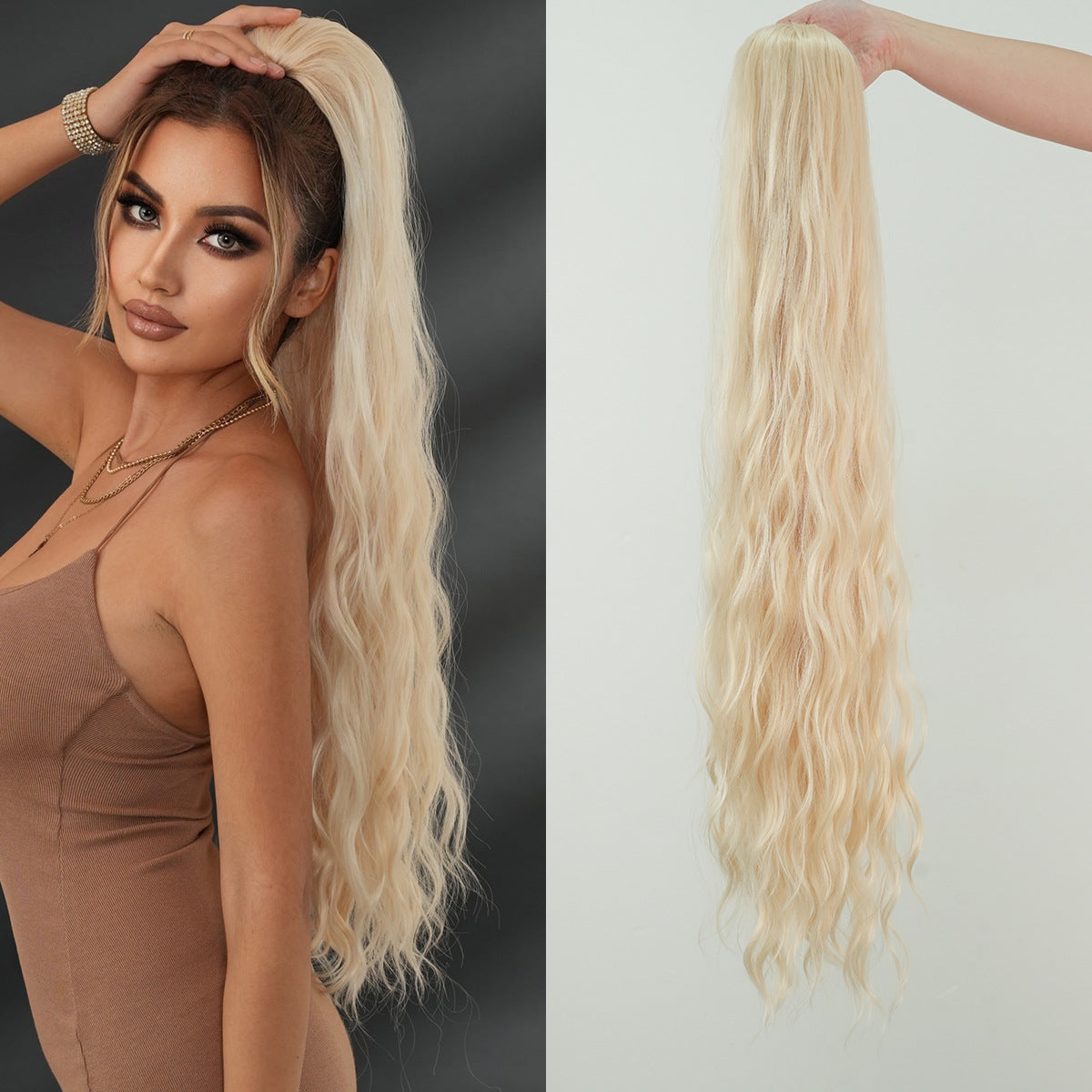 Light Gray 36-Inch Water Wave Drawstring Ponytail - Accessory Collection (Super Long) (FEVERCOS)