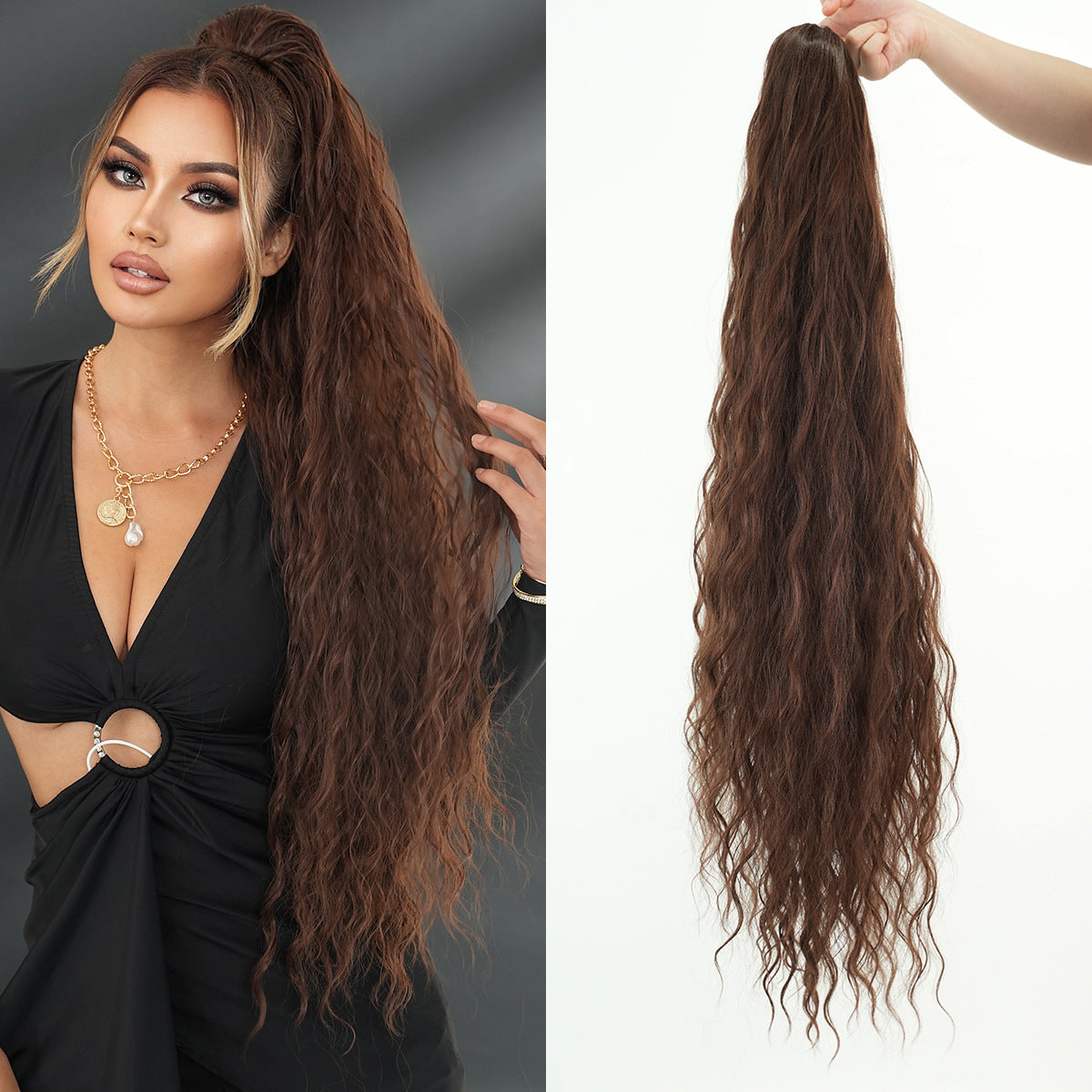White Smoke 36-Inch Water Wave Drawstring Ponytail - Accessory Collection (Super Long) (FEVERCOS)
