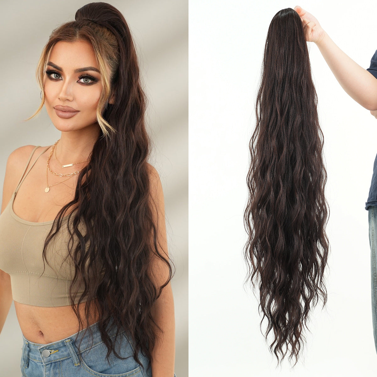White Smoke 36-Inch Water Wave Drawstring Ponytail - Accessory Collection (Super Long) (FEVERCOS)