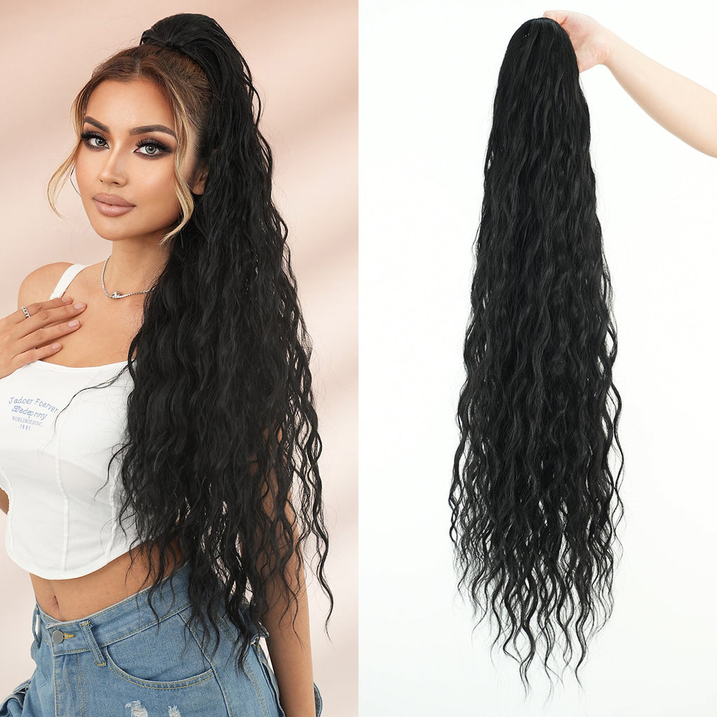 White Smoke 36-Inch Water Wave Drawstring Ponytail - Accessory Collection (Super Long) (FEVERCOS)