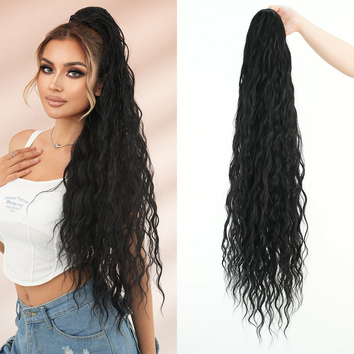 White Smoke 36-Inch Water Wave Drawstring Ponytail - Accessory Collection (Super Long) (FEVERCOS)