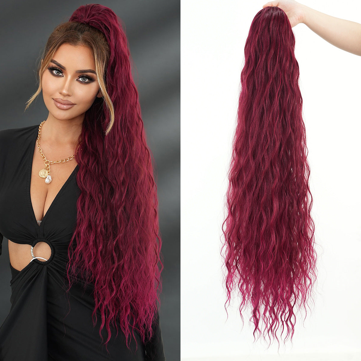 White Smoke 36-Inch Water Wave Drawstring Ponytail - Accessory Collection (Super Long) (FEVERCOS)