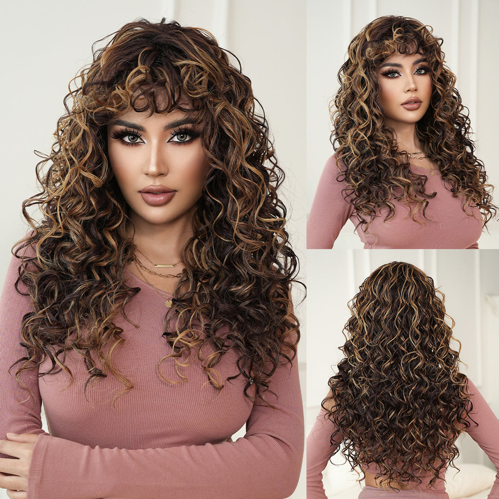 Antique White Honey Blonde Spring Curl Wig - Street Fashion (Long Voluminous Bangs) (FEVERCOS)