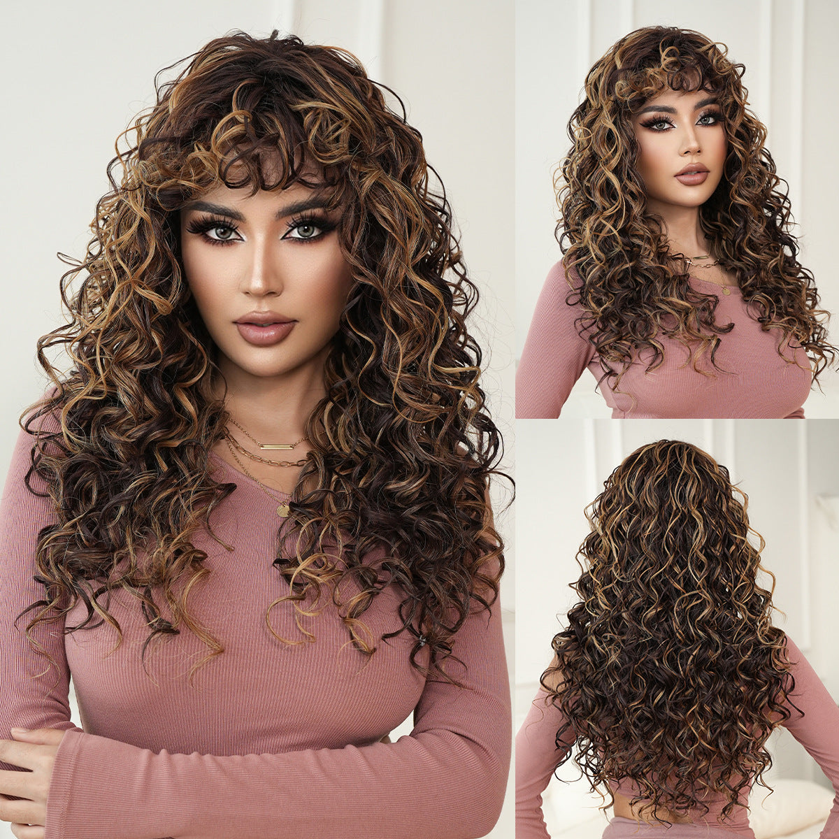 Antique White Honey Blonde Spring Curl Wig - Street Fashion (Long Voluminous Bangs) (FEVERCOS)