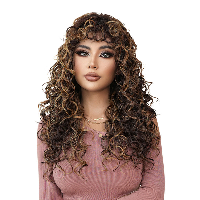 White Smoke Honey Blonde Spring Curl Wig - Street Fashion (Long Voluminous Bangs) (FEVERCOS)