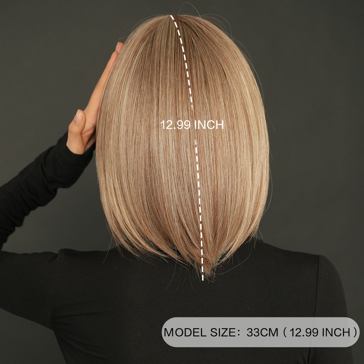 Dark Slate Gray Tea Brown Highlight Bob Wig - Everyday Fashion (Inward Curve Bangs) (FEVERCOS)