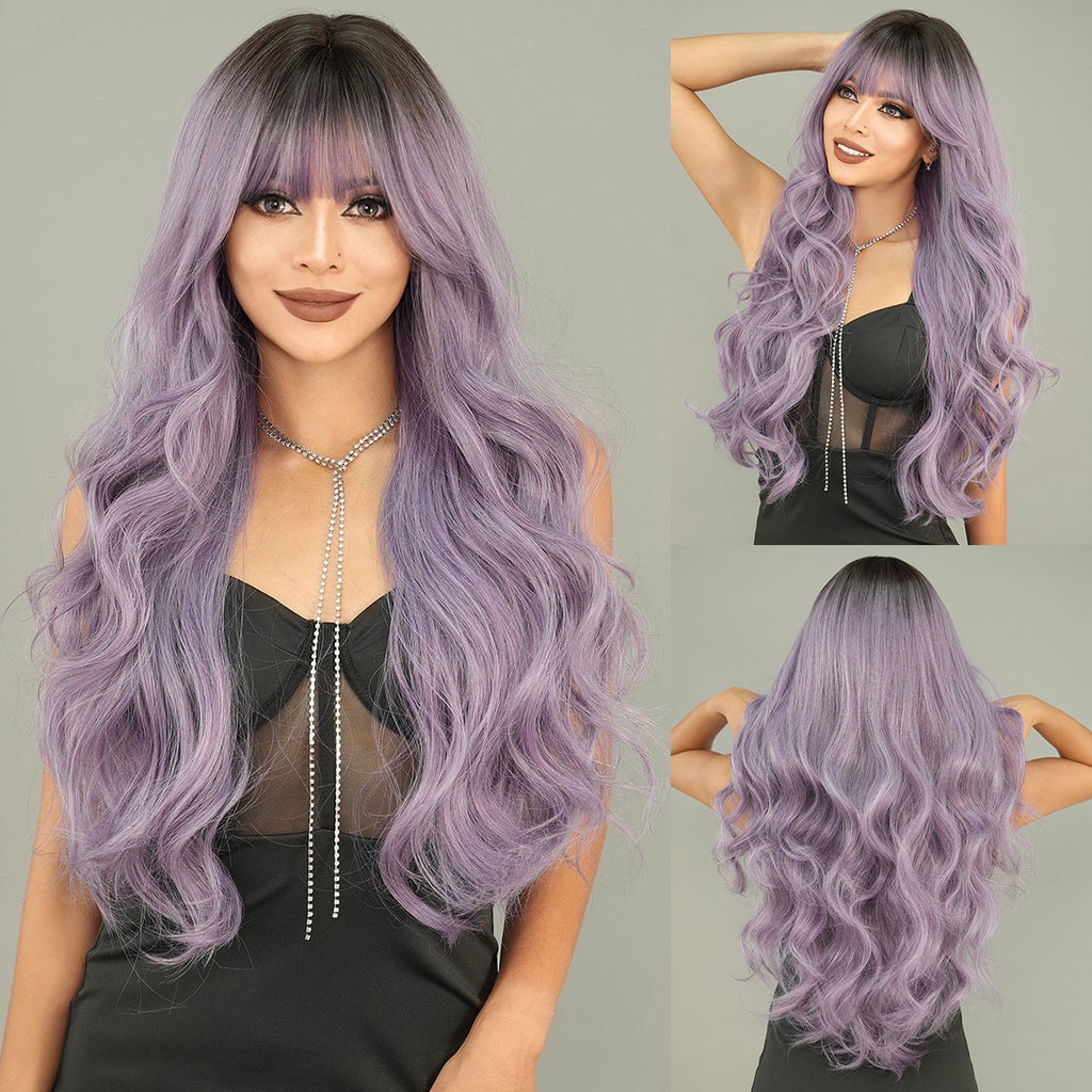 Dark Gray Ash Purple Root Dye Wig - Urban Subculture (Long Wavy) (FEVERCOS)