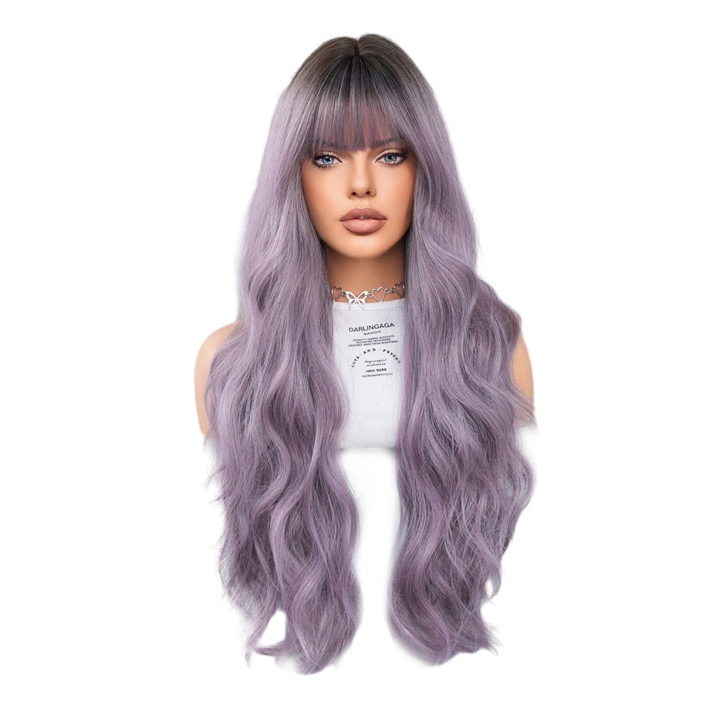 White Smoke Ash Purple Root Dye Wig - Urban Subculture (Long Wavy) (FEVERCOS)