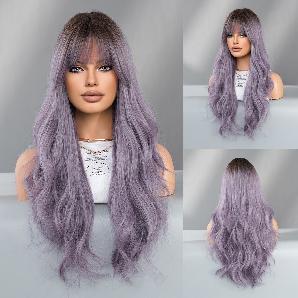 Dark Gray Ash Purple Root Dye Wig - Urban Subculture (Long Wavy) (FEVERCOS)