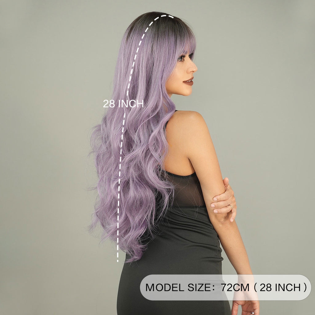 Dark Gray Ash Purple Root Dye Wig - Urban Subculture (Long Wavy) (FEVERCOS)
