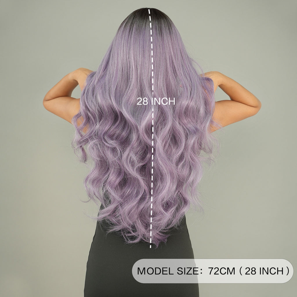 Dark Gray Ash Purple Root Dye Wig - Urban Subculture (Long Wavy) (FEVERCOS)