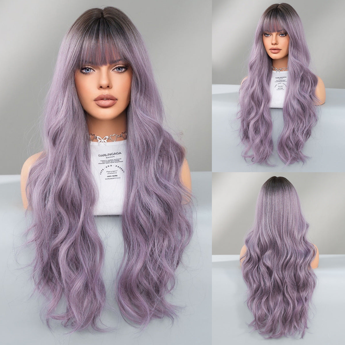 Gray Ash Purple Root Dye Wig - Urban Subculture (Long Wavy) (FEVERCOS)