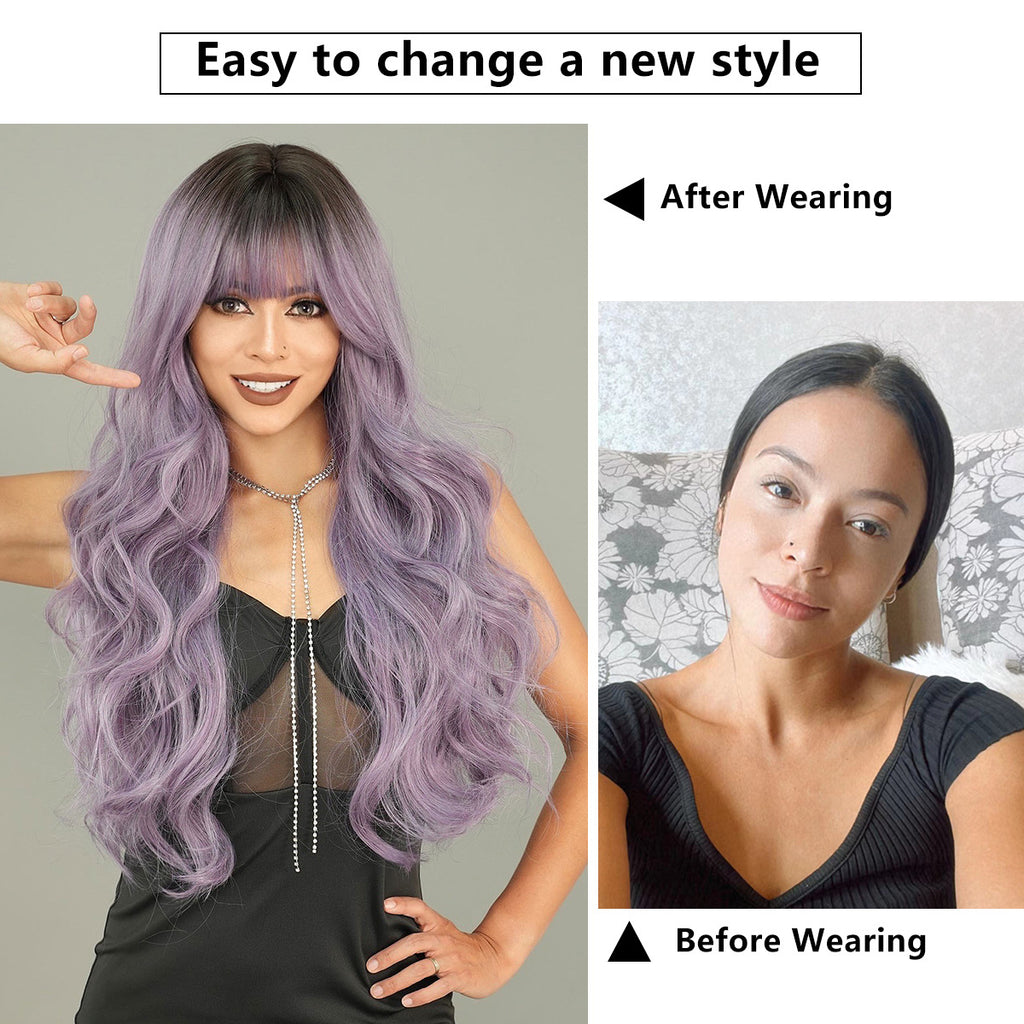 White Smoke Ash Purple Root Dye Wig - Urban Subculture (Long Wavy) (FEVERCOS)