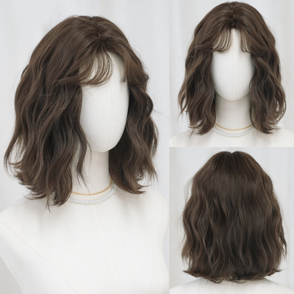 Lavender Egg Roll Water Wave Bob Wig - Everyday Fashion (Short Curtain Bangs) (FEVERCOS)