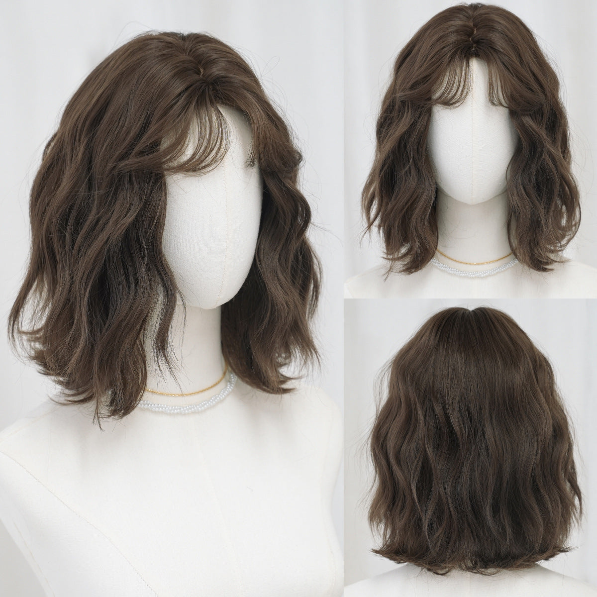 Lavender Egg Roll Water Wave Bob Wig - Everyday Fashion (Short Curtain Bangs) (FEVERCOS)