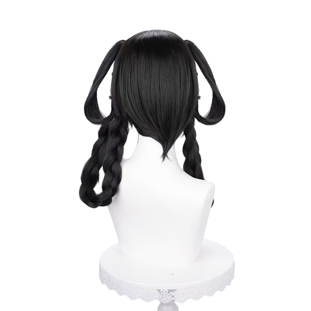 White Smoke Xiao Qiao (Lilac Skin) Cosplay Wig - Honor of Kings (Black Short Twin Braids) (FEVERCOS)