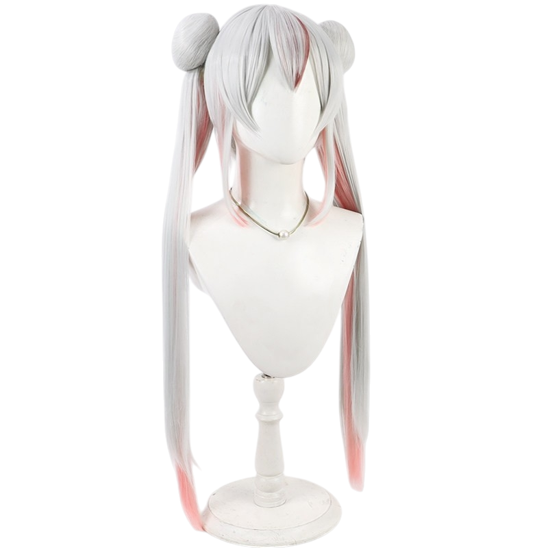 White Smoke Nakiri Ayame (Tennyo 3D Ver.) Cosplay Wig - Hololive VTuber (Detachable Bun Ponytail) (FEVERCOS)