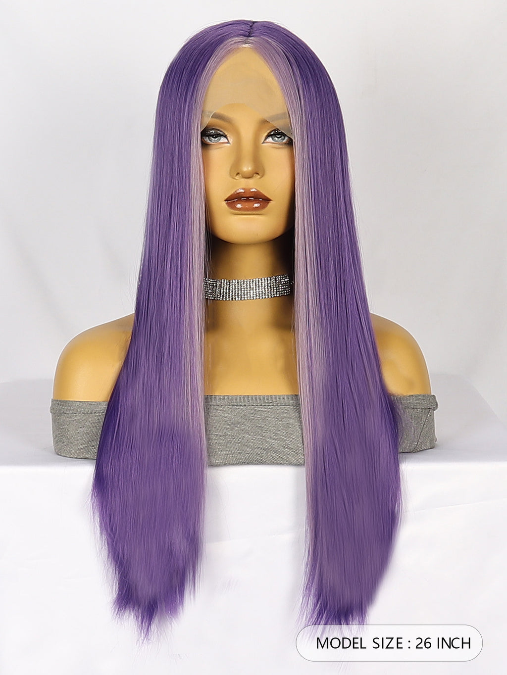 Light Gray Violet Amethyst Straight Lace Wig - Cyberpunk Siren (Long Drape) (FEVERCOS)