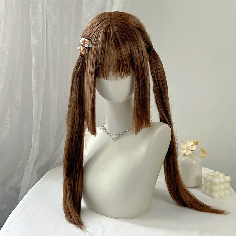 Gray Brown Twin Tails Hime Cut Wig - Lolita Fashion (Long Straight JK Style) (FEVERCOS)
