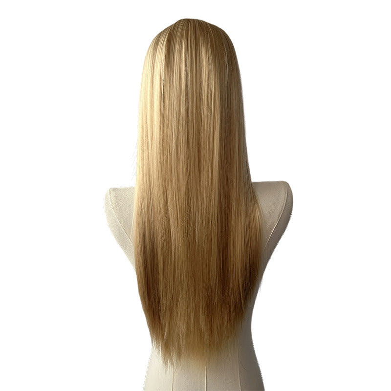 Beige Blonde Long Straight Wig - Everyday Fashion (Classic Bangs) (FEVERCOS)