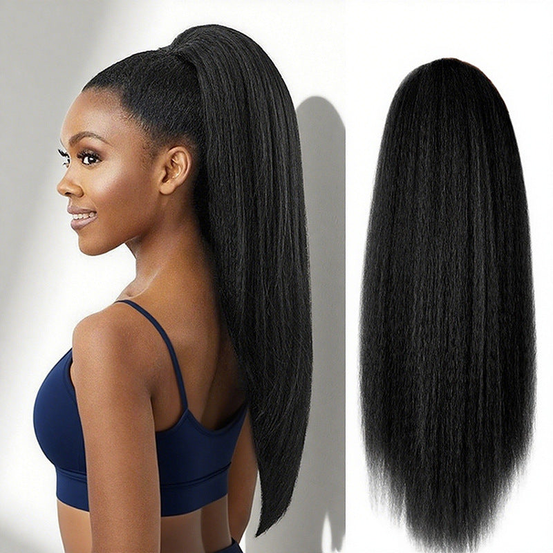 White Smoke Yaki Claw Clip Ponytail - Accessory Collection (Afro Kinky Straight) (FEVERCOS) Hair Extension