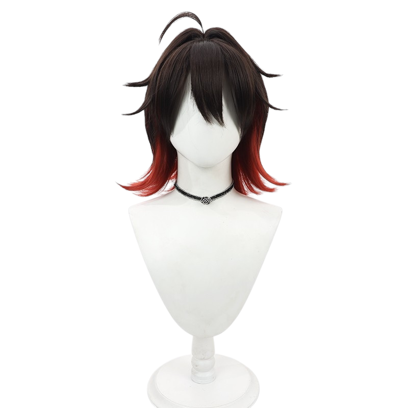 White Smoke Gaming Cosplay Wig - Genshin Impact (Brown/Red Ponytail) (FEVERCOS)