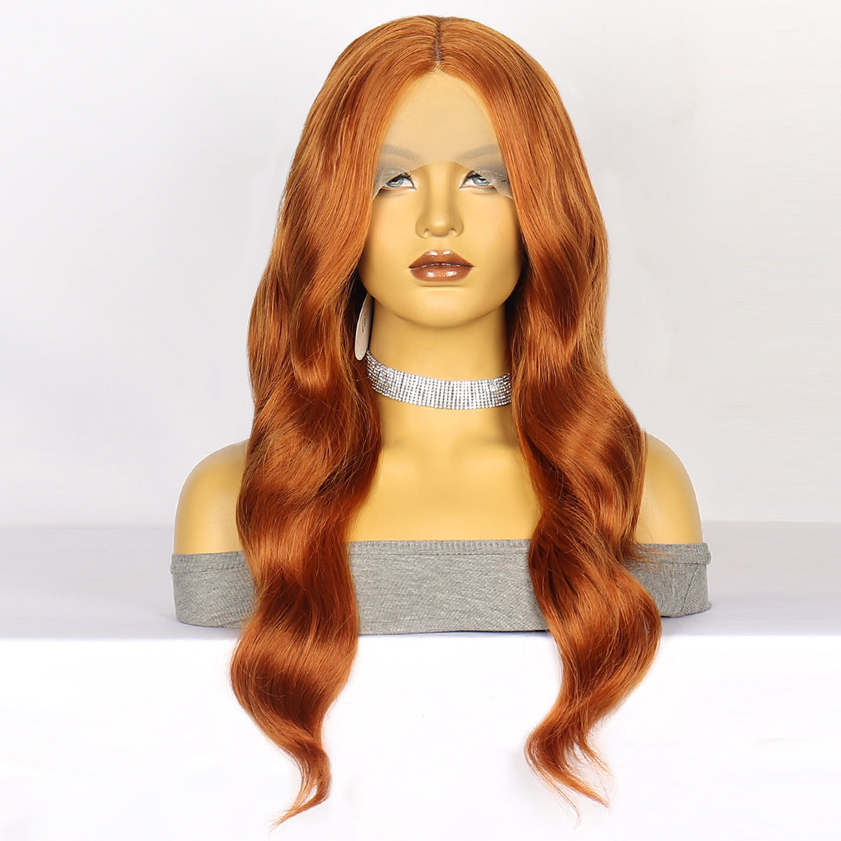 White Smoke Burnt Orange Wavy Lace Wig - Urban Subculture (Middle Part Curls) (FEVERCOS)