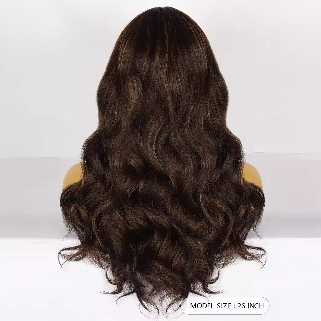 Lavender Chestnut Brown Wavy Lace Wig - Elite Lace Fronts (Middle Part Long Curls) (FEVERCOS)
