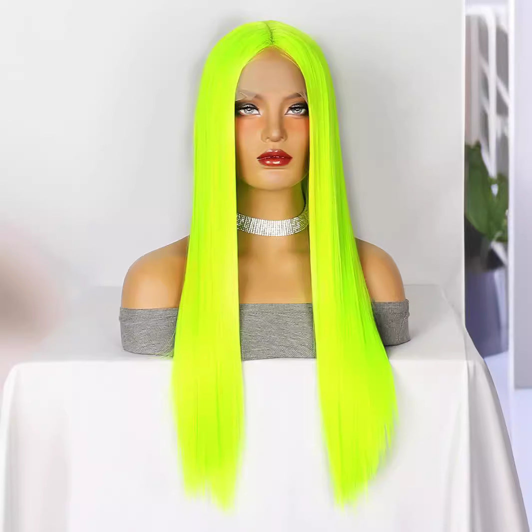 Lavender Neon Green Straight Lace Wig - Rave Collection (Long Middle Part) (FEVERCOS)