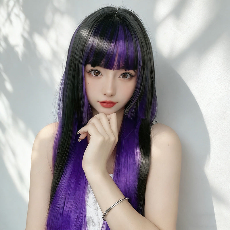 Black Purple Gradient Hime Cut Wig - Cosplay Collection (Long Straight Bangs) (FEVERCOS)
