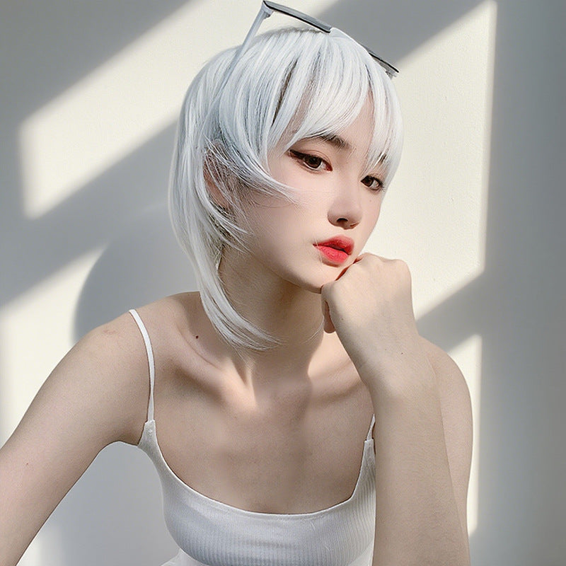 Antique White White Wolf Cut Mullet Wig - Subculture Fashion (Anime Cosplay) (FEVERCOS)
