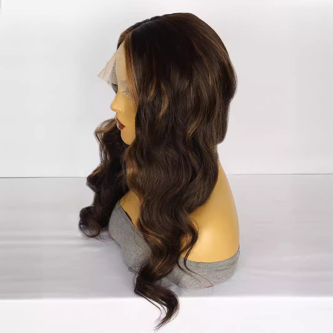 Lavender Chestnut Brown Wavy Lace Wig - Elite Lace Fronts (Middle Part Long Curls) (FEVERCOS)