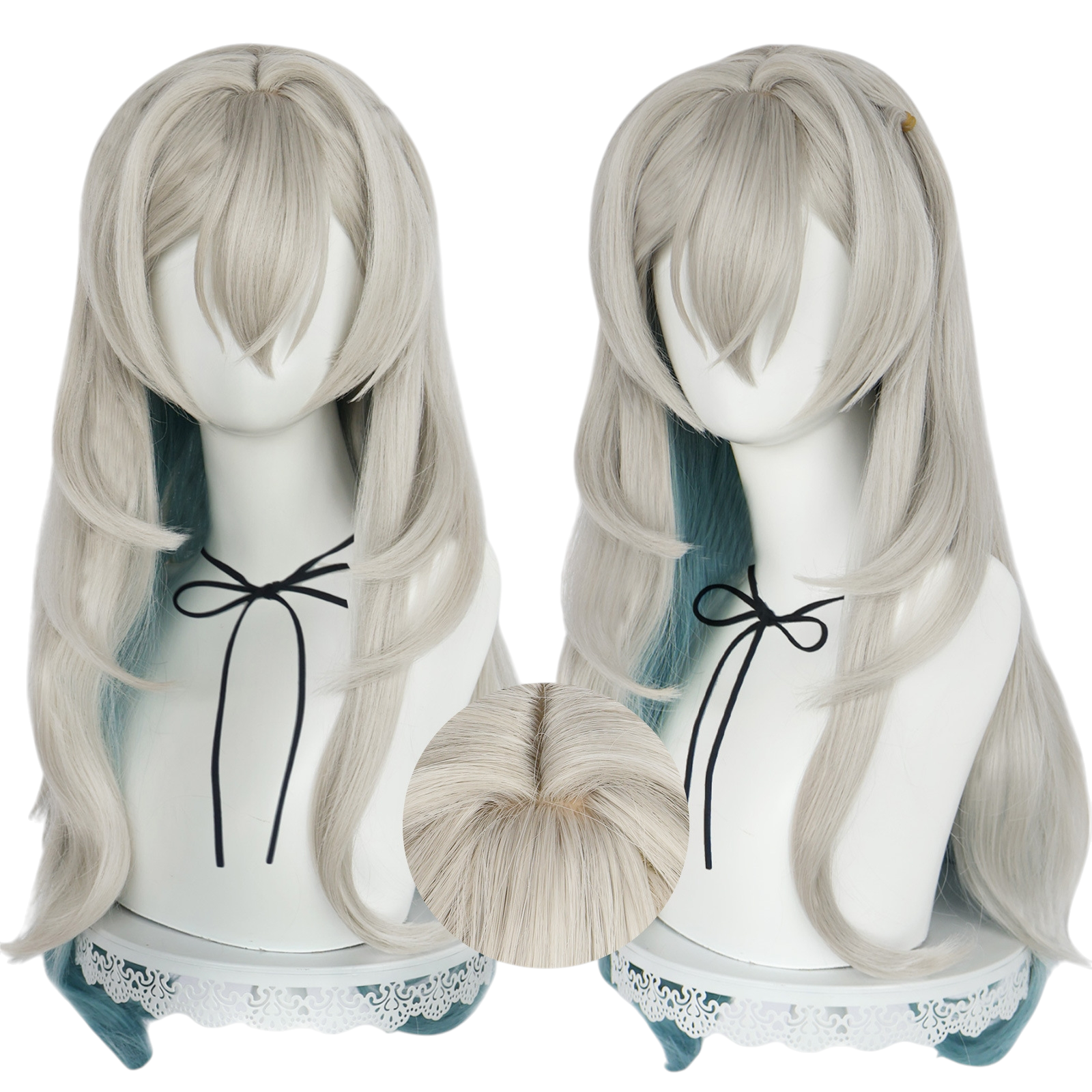 White Smoke Firefly (Hotaru) Cosplay Wig - Honkai: Star Rail (Silver/Green Gradient) (FEVERCOS)