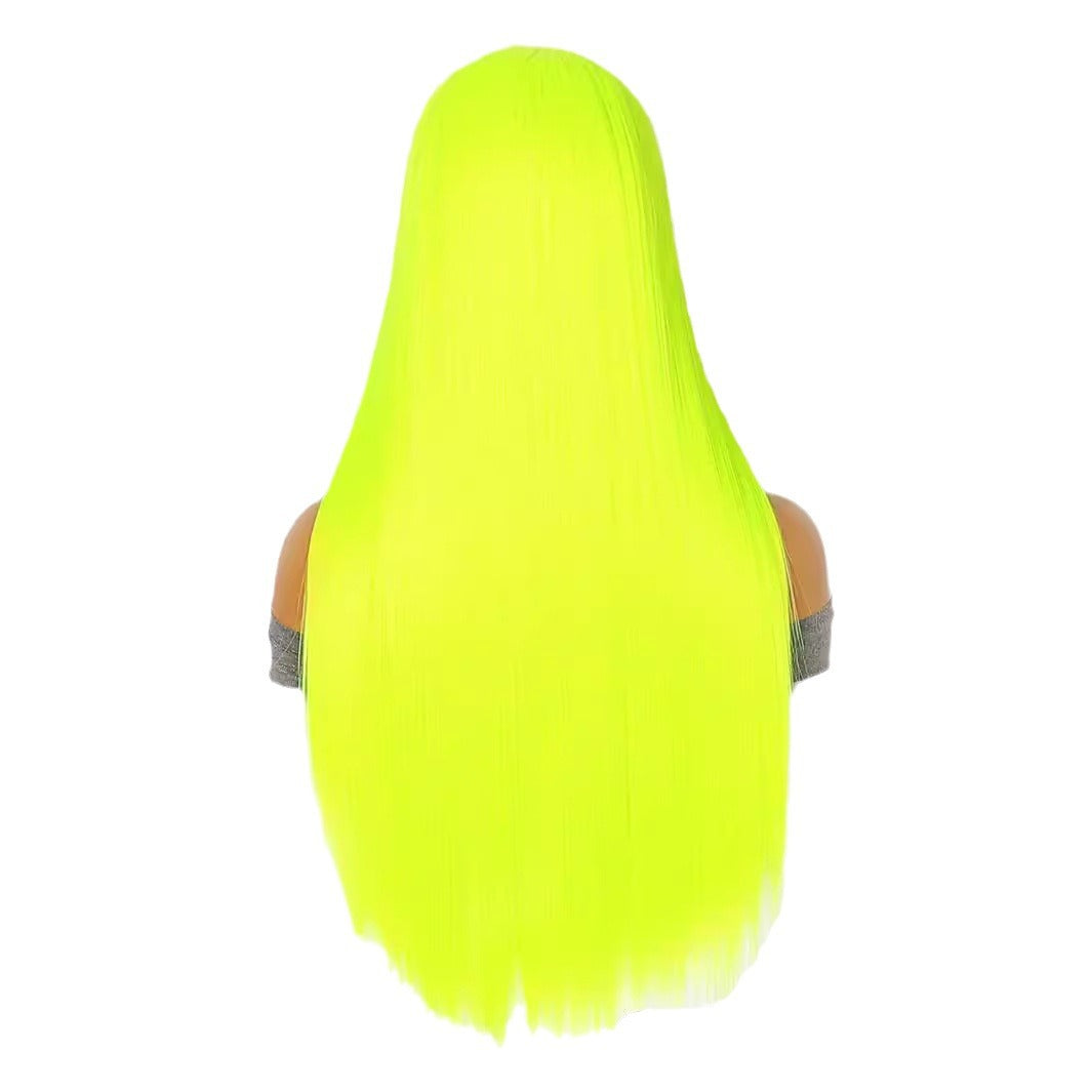 White Smoke Neon Green Straight Lace Wig - Rave Collection (Long Middle Part) (FEVERCOS)