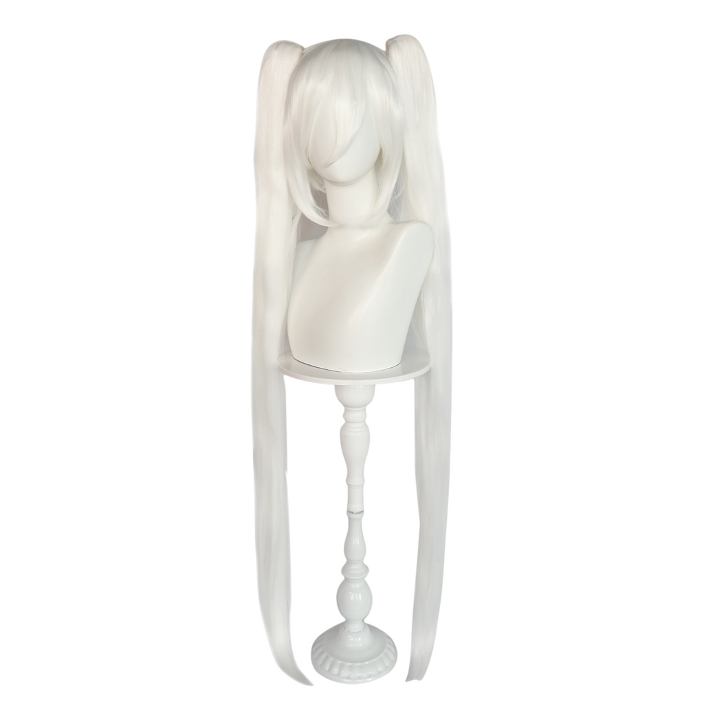 White Smoke White Hatsune Miku (Snow/Ghost) Cosplay Wig - Vocaloid (104cm White Twin Tails) (FEVERCOS)