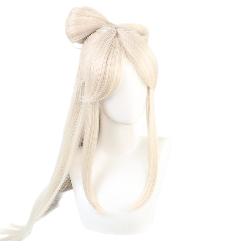 White Smoke Ningguang Cosplay Wig - Genshin Impact (Ombre Cream/Ash Split Bun) (FEVERCOS)