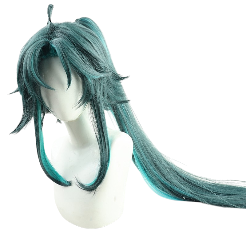 White Smoke Xiao (Long Hair Fan Art) Cosplay Wig - Genshin Impact (Teal Flowing) (FEVERCOS)
