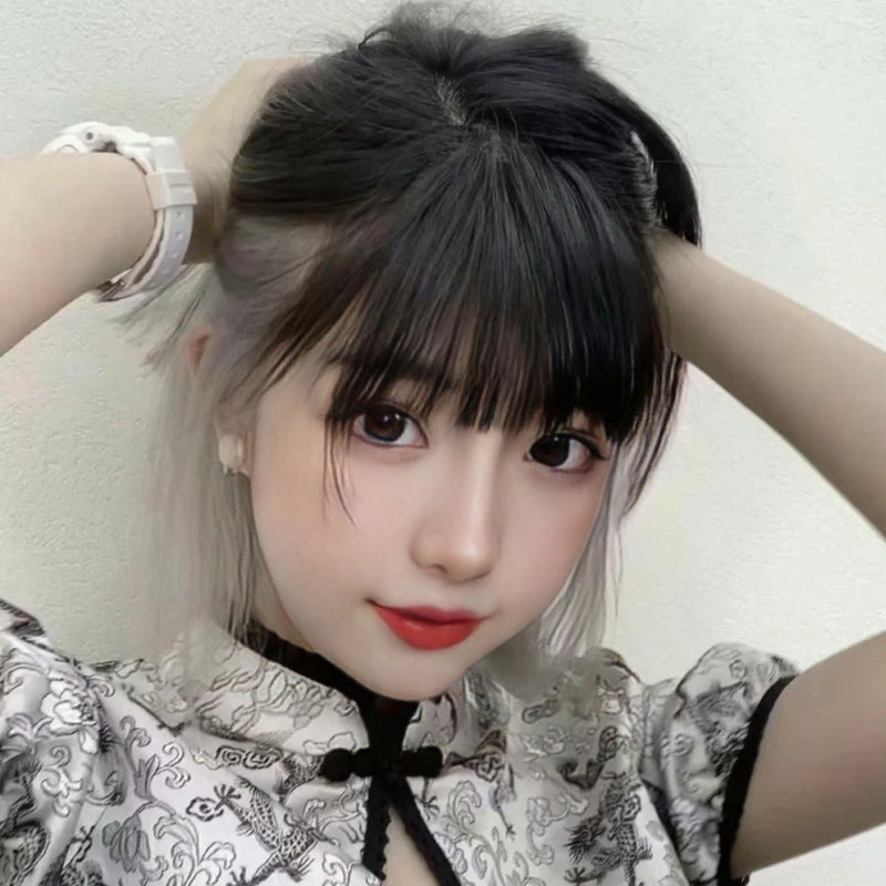 Light Gray Ear Highlight Collarbone Straight Wig - Urban Fashion (K-Pop Style) (FEVERCOS)