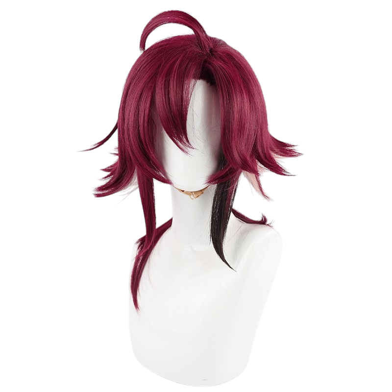 White Smoke Shikanoin Heizou Cosplay Wig - Genshin Impact (Maroon/Gradient Rat Tail) (FEVERCOS)