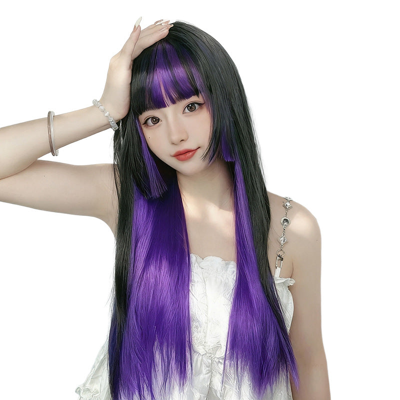 Black Purple Gradient Hime Cut Wig - Cosplay Collection (Long Straight Bangs) (FEVERCOS)