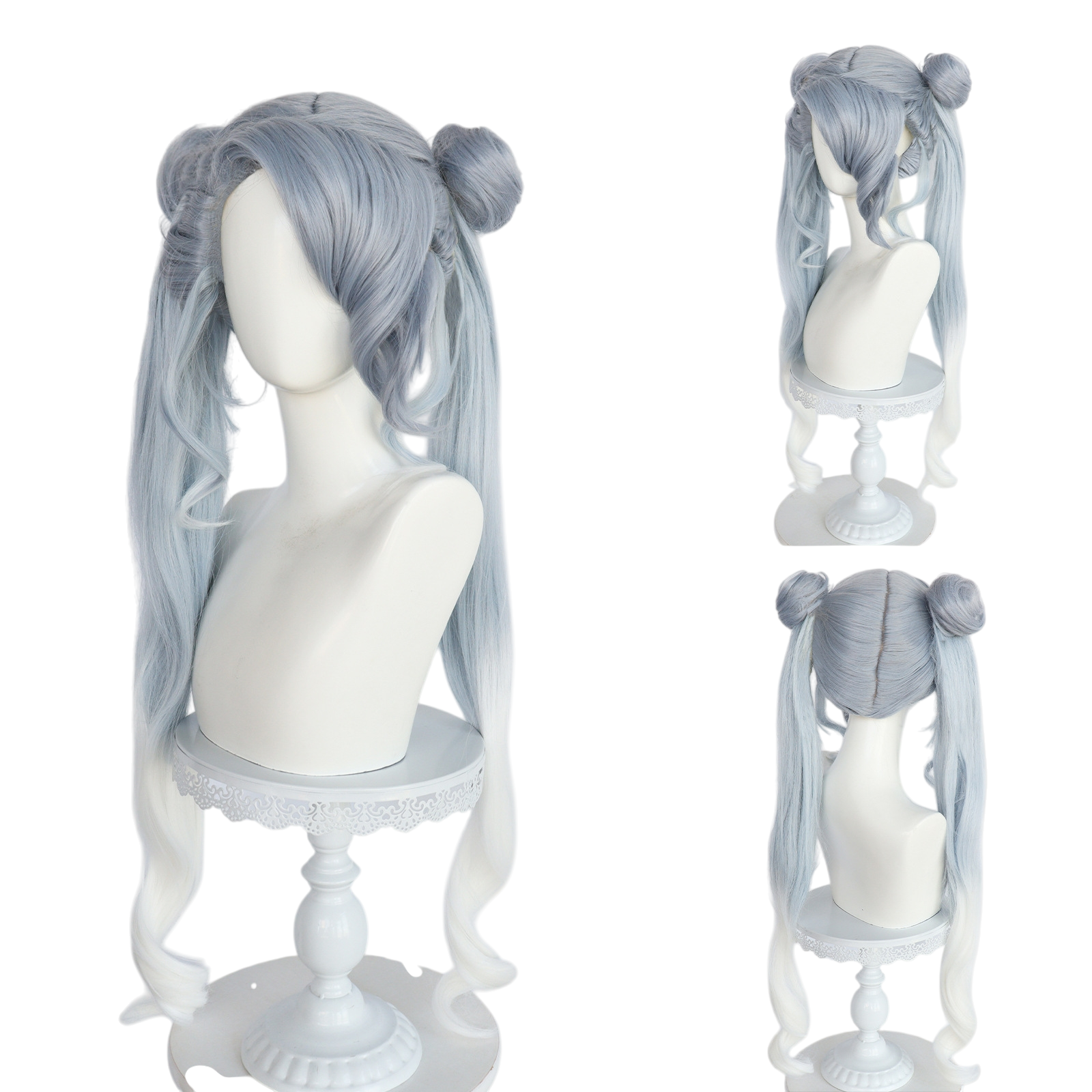 White Smoke Hatsune Miku (Pokemon/Tanabata) Cosplay Wig - Project Voltage Style (Teal/Cloud Loops) (FEVERCOS)